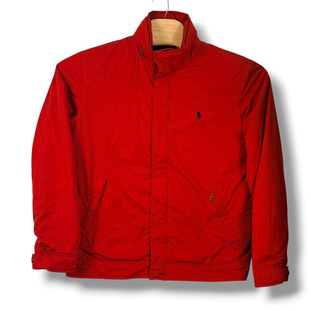 Polo Ralph Lauren Windbreaker Men Medium Red Vintage 90s Fleece Lined Jacket